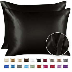 lot 18280 image: Luxury Satin Pillowcase for Hair and Skin King Satin Pillowcase with Zipper  Black (2 per Pack) - Blissford