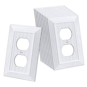 lot 18357 image: CML Classic Single Duplex Wall Plate, 1-Gang Vintage Beadboard Outlet Covers, 10 Pack Retro Wood Grain Design White Switch Plates, Standard Size 3.15X 4.87, Impact Resistant