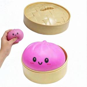 lot 18359 image: Dumpling Squishies,Glitter Dumpling Mystery Box,Colorful Dumplings Sensory Toy, Cute Asian Food Shape, with Food Steamer Stretchy Desk Toys, Soft Squeeze Decompression Dough (Pink)