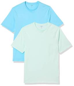 lot 18360 image: Amazon Essentials Mens 2-Pack Regular-Fit Short-Sleeve Crewneck T-Shirt Shirt, Light BlueLight Aqua, Small