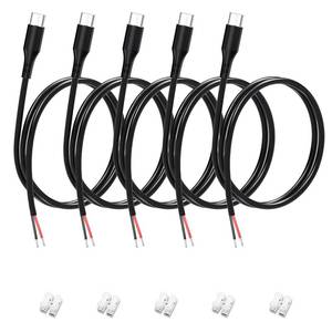 lot 18370 image: Vovucai USB C Pigtail Cable - 5PCS USB C to 2 Pin Bare Wire 22AWG Power Cable (1M3.2FT), 5V 3A Type C Male Connector for LED Strip, Arduino, Raspberry Pi DIY Projects