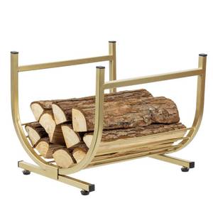 lot 19118 image: MyGift Modern Firewood Storage Rack with Brass Tone Metal U-Shape Frame, Compact Freestanding Fireplace Fire Starter Kindling Split Log Holder Elevated Wood Caddy