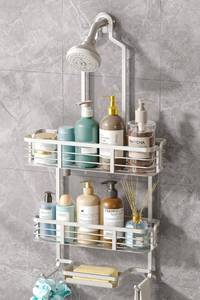 lot 19137 image: BXINREDA Shower Caddy Hanging, Never Rust Aluminum Shower Organizer, Over Showerhead No Drilling Shower Racks, with Soap Holder Multi Hooks Bathroom Storage for Shampoo Sponge,Silvery