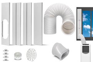 lot 19139 image: Portable AC Window Kit with Exhaust Hose, Air Conditioners Kits Parts Adjustable Window Seals for Sliding Window, Vertical Sliding AC Vent Kit with 5.9 Round Coupler