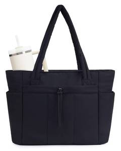lot 19161 image: Wandering Nature Puffer Tote Bag with Cup Holder & Laptop Compartment & Trolley Sleeve for Travel, Work, Nurse, Women