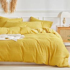 lot 19164 image: WARMDERN Boho Duvet Cover Set Queen Size,Yellow Striped Duvet Cover Microfiber Bedding Set,3PCS Ultra Soft Breathable Lightweight Tuft Texture Pattern Duvet Covers with Zipper Closure(Yellow,Queen)