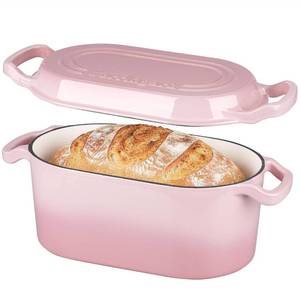 lot 19166 image: VORRINGARD Oval Dutch Oven Pot with Lid, Enamel Coating Cast Iron Bread Pans for Homemade Sourdough Bread Baking, Cooking, 4 Quart, Pink