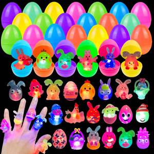 lot 19172 image: Cherislpy 24 Pack Prefilled Easter Eggs with 3D Finger Lights Up Rings Toys Grow in the Dark Great for Kids Girls Boys Easter Basket Stuffers Party Favors Eggs Fillers (Easter)