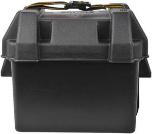 lot 19180 image: Attwood 9082-1 Small Battery Box with Mounting Kit and Strap, Fits U1 Batteries, Black