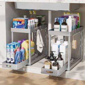 lot 19184 image: POUGNY 2 Pack Pull-Out Storage Organizers, Under Sink Organizer and Storage for Bathroom & Kitchen,Multi-Purpose Under Cabinet Organizers and storage Black