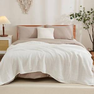 lot 19185 image: EMME Cotton Muslin Queen Blanket Bed Layering Bedspread Coverlet Breathable Gauze Soft Lightweight Adults (White,90x90)