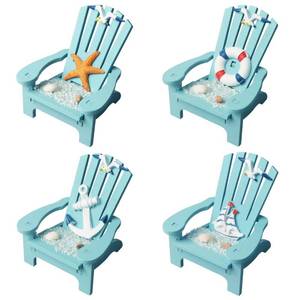 lot 19191 image: 4 Pack Wooden Handmade Mini Chair Ornament Beach Decor Nautical Decoration for Bathroom Bedroom Decor Home Decor Article Home Office Desk, 4 x 3.75 x 3.75 inches (Blue)