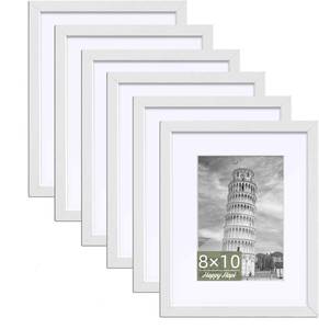 lot 19217 image: HappyHapi 8x10 Picture Frame Set of 6, 8x10 White Picture Frame Display Pictures 5x7 with Mat or 8x10 Without Mat. Wall Hanging Photo Frame or Tabletop Display Gallery Frame (White)