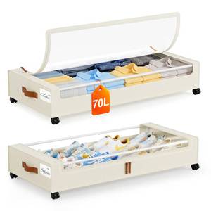 lot 19219 image: Yecaye Under Bed Storage with Wheels 2Pack, 70L Larger Capacity Under Bed Storage Containers, Underbed Shoe Storage Organizer, Rolling Under Bed Metal Drawers for Clothes, Blankets(35.5 x 17 x 6.7in)