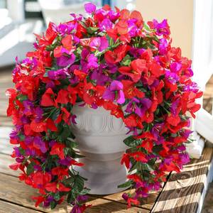 lot 20390 image: Faux Bougainvillea Artificial Flowers Plants for Outdoors Outside Decoration, 2pcs Fake Flowers Silk Long Trailing Vines UV Resistant Realistic for Front Door Porch Planter Urn Patio Balcony Yard, Mix