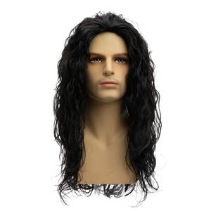 lot 20392 image: Baruisi Long Curly Wavy Black Wigs for Men Synthetic Natural Party Halloween Cosplay Hair Wig