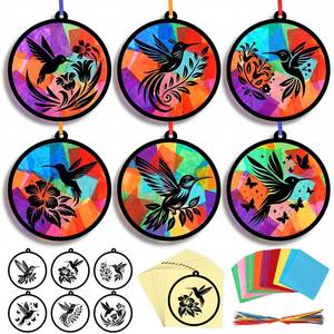 lot 20396 image: AmazingSpark 30 Pcs Mothers Day Hummingbird Suncatcher Craft Kits for Mom, Spring Summer Colorful DIY Stained Glass Effect Tissue Paper Art Bulk for Creative Group Activities Party Seasonal Decor