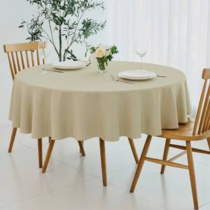 lot 20402 image: maxmill Round Linen Textured Tablecloth Spill-Proof Stainproof Wrinkle Free Washable Fabric Table Cloth for Circular Table Cover, Dining Room Buffet Banquet Parties Holiday Dinner, 70 Inch Beige