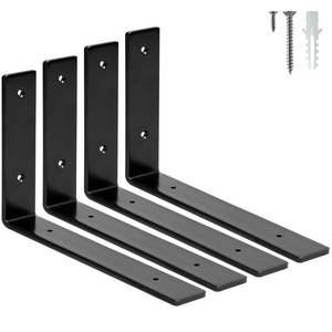 lot 20406 image: ELSKER&HOME Shelf Brackets 10 Inch, 4 Pack Floating Shelf L Brackets for Shelves Support, Black Metal Heavy Duty Shelf Brackets for DIY Decorative
