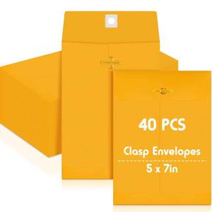 lot 20411 image: Geyee 40 Pcs 5 x 7 Clasp Manilla Envelopes Gummed Clasp Closure 28 lb Kraft Paper Envelopes for Storing or Mailing Home Business Office (Yellow)
