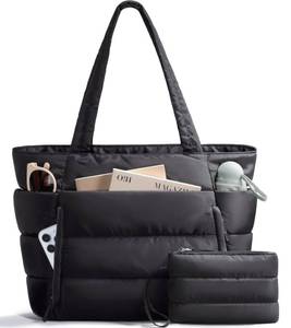 lot 20424 image: Bagstellar Puffer Tote Bag for Women, Lightweight Puffy Work Handbag Teacher Nurse Quilted Shoulder Bag for School Travel Gym