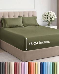 lot 20432 image: Extra Deep Queen Sheet Set - 4 Piece Breathable & Cooling Bed Sheets - Easily Fits 18 to 24 inch Mattress - Ultra Soft, Wrinkle & Fade Free w Extra Deep Pockets - Hotel Luxury Bedding - Sage Green