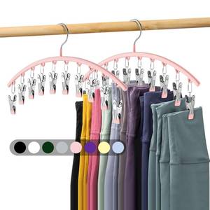 lot 20447 image: Legging Organizer for Closet, Metal Yoga Pants Hangers 2 Pack w10 Clips Holds 20 Leggings, Space Saving Hanging Closet Organizer wRubber Coated Closet Organizers and Storage, Pink
