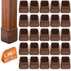 lot 20454 image: BAIPOK 36Pcs Chair Leg Floor Protectors, Square Silicone Chair Leg Protectors for Hardwood Floors, Felt Furniture Pads Chair Sliders, Chair Leg Covers, Reduce Noise & No Scratch, Brown, Large