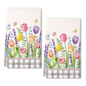 lot 20471 image: ARKENY Tulip Spring Kitchen Towels Dish Towels Set of 2,Grey Buffalo Plaid Hand Towels 18x26 Inch Drying Dishcloth,Farmhouse Home Seasonal Spring Decorations AD329
