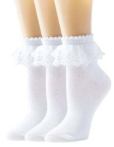 lot 20482 image: SEMOHOLLI Women Ankle Socks, Pearl Lace Ruffle Frilly Comfortable No-Show Cotton Princess Lace Socks