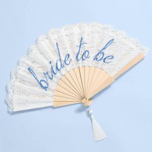 lot 20489 image: xo, Fetti White Lace Bride to Be Folding Fan  Bridal Something Blue, Wedding Accessory, Bridesmaid Gift, Embroidered Bachelorette Outfit