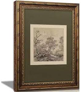 lot 4265 image: Framed Pencil Sketch Drawing in Ornate Gold Frame