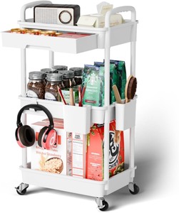 lot 5025 image: A3-Tier Rolling Utility Cart with Mesh Basket