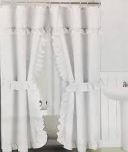 lot 6390 image: Better Home Double Swag Shower Curtain Set with Roller Rings