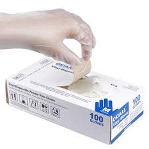 lot 14144 image: OKIAAS Vinyl Disposable Powder-Free Gloves 100 Pack