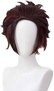 lot 16035 image: SL Kamado Tanjirou Cosplay Wig for DS Short Black Red Anime Wigs for Adults with Cap for Halloween Party