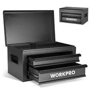 lot 19214 image: WORKPRO Mini Metal Tool Box with Multiple Compartments