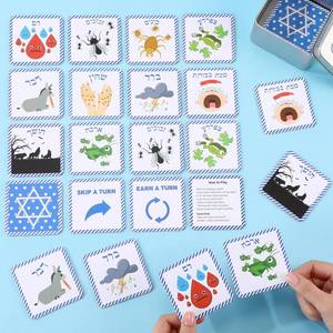 lot 2079 image: Ctosree Passover Ten Plagues Matching Card Game Easter Games Jewish Seder Memory Game, 24 Double-Sided Cards with Rules, Silver Tin Box, Pesach Family Activity