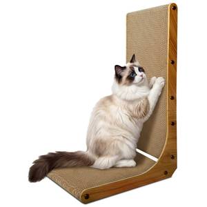 lot 3095 image: AGYM Cat Scratcher, 26 inch L Shape Cat Scratching Pad for Indoor Cats, Durable Sustainable Cardboard Scratcher, Recyclable Vertical Cat Scratch Pad to Protect Furniture, Large