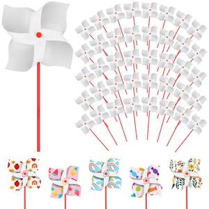 lot 3098 image: Sabary 148 Pcs Paper Pinwheels for Kids DIY Spring Crafts Kits 100 White Blank Paper Pin Wheels with 48 Crayons Color Your Own Pinwheel Windmill Bulk Crafts for Kids School Work Home Art Activities