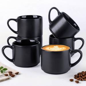 lot 3102 image: GBhome 14 OZ Coffee Mugs Set of 6, Stackable Ceramic Mugs for Men, Women, Modern Coffee Cups With Stable Base for Latte, Tea, Cappuccino. Dishwasher and Microwave Safe, Matte Black