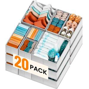 lot 3113 image: FAMILY PACK Drawer Organizer Clothes, 20 Pack Dresser Organizer Bins for Baby Clothes - Underwear Bra Sock Organizer - Fabric Closet Organization and Storage Dividers for Nursery Bedroom Dorm