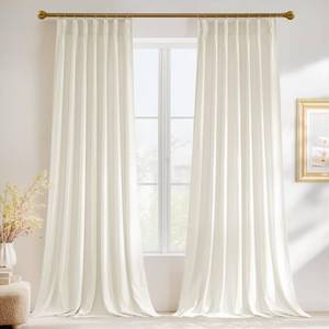 lot 3114 image: StangH Ivory White Velvet Curtains 96 inches Long, Elegant Pinch Pleated Window Drapes with Privacy Vertical Thermal Insulated Panels for Living Room, W40 x L96, 2 Panels