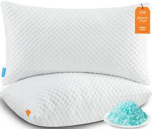 lot 3116 image: UYWO Cooling Pillows Standard Size Set of 2, Memory Foam Pillows with Zipper, Firm Bed Pillows Adjustable for Hot Side Back Stomach Sleepers