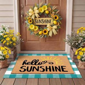 lot 3118 image: Tinideya 2 Pcs Door Mat Welcome Non Slip Coir Mats Floor Layering Doormats Seasonal for Front Porch Entryway Decor(Sunshine)