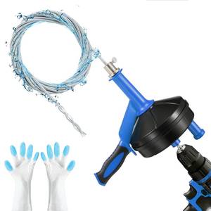 lot 3121 image: Drain Auger, Clog Remover with Drill Adapter, 25 Feet Flexible Plumbing Snake Use Manually or Powered for Kitchen, Bathroom and Shower Sink, Comes with Gloves (blue)