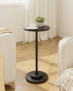 lot 3128 image: Masupu Drink Table, Round Side Table for Small Spaces, Pedestal Side Table, Small End Table with Metal Base, for Living Room, Bedroom, Bathroom, Black
