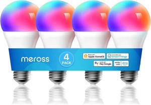 lot 4030 image: meross Smart RGBWW WiFi LED Bulbs, Apple HomeKit Compatible, 60W Equivalent, 900 Lumens, Multicolor, 4 Pack