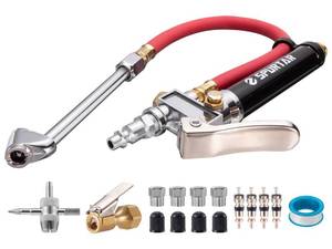 lot 4031 image: Spurtar 10-120 PSI Heavy Duty Tire Pressure Gauge with Inflator Air Chuck with Pressure Gauge with 4 Way Tool and Valve Cores Air Compressor Attachments Tire Inflator Nozzle for Car Automotive Truck