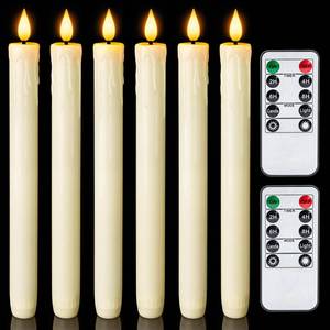 lot 4032 image: Homemory Real Wax LED Flameless Taper Candles with Remote Timer, 9.6 Inches Ivory Fake Candlesticks, Dripless Battery Operated Window Candle with 3D Flickering Flame for Fireplace Xmas Halloween